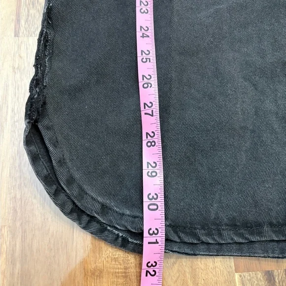 Sz XS Black Denim Long Sleeve Collar Short Dress Orange Paint Belt with Pocket - Picture 9 of 10